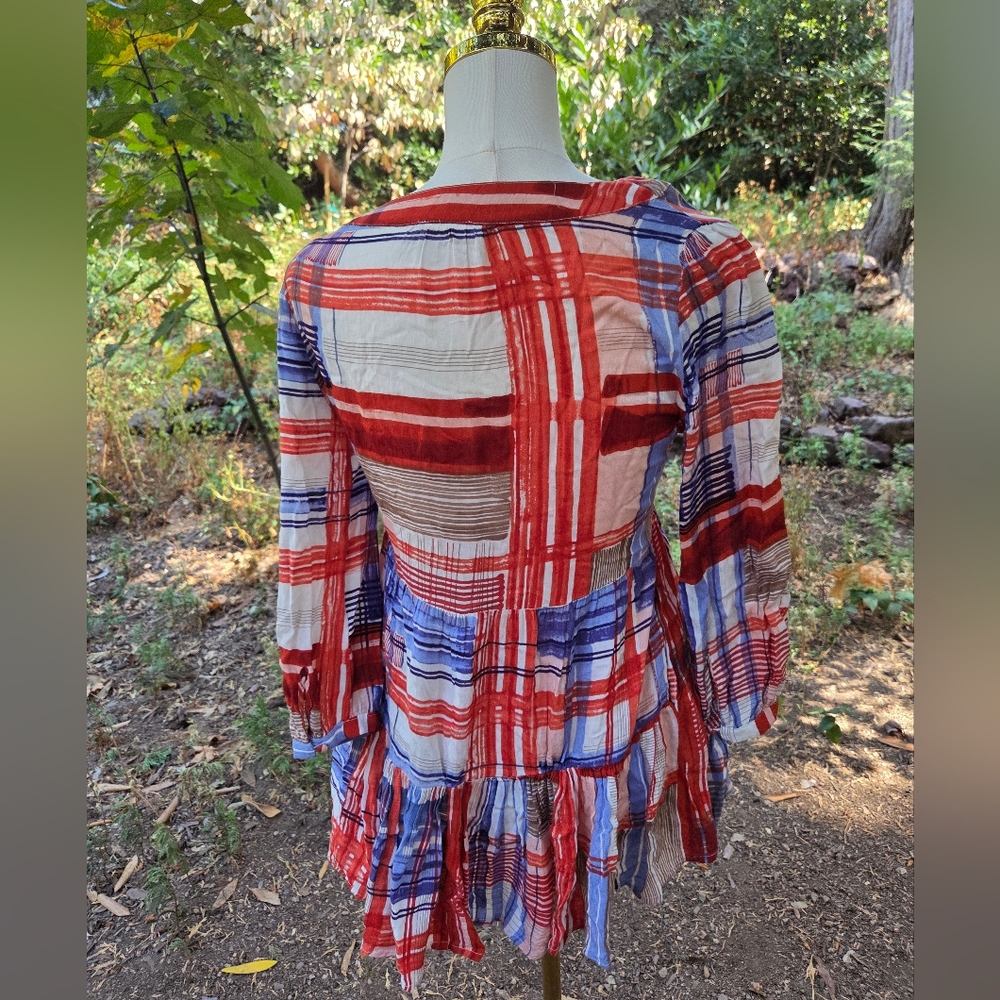 Anthropologie Maeve Patriotic Red and White Plaid Blouse Size XS‎ - Picture 3 of 6